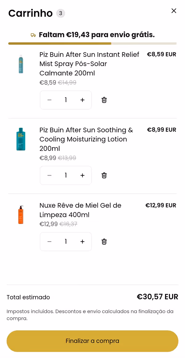 Print mobile de carrinho e checkout de loja online criado pela Vokzar